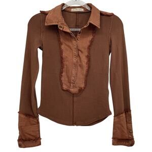 Free People We The Free Snap Henley Top Cuffs Thermal Women SZ XS Brown Western